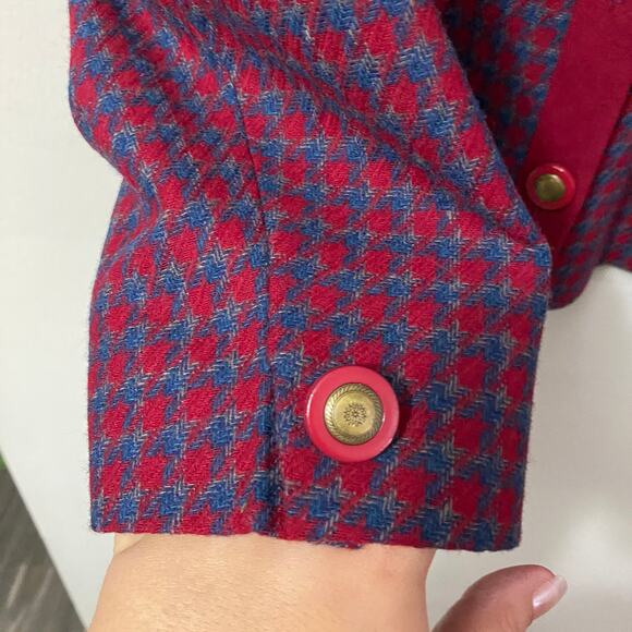 Pendleton Vintage Red & Blue Houndstooth Wool Blazer Jacket Button Closure Sz 14 - Picture 6 of 10
